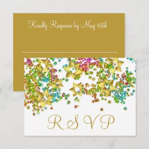 Colourful RSVP Gold Star Glittery Confetti Card
