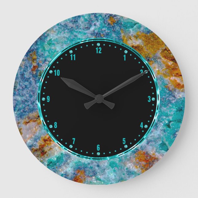 Colourful Ruff Marble Stone Print Large Clock (Front)