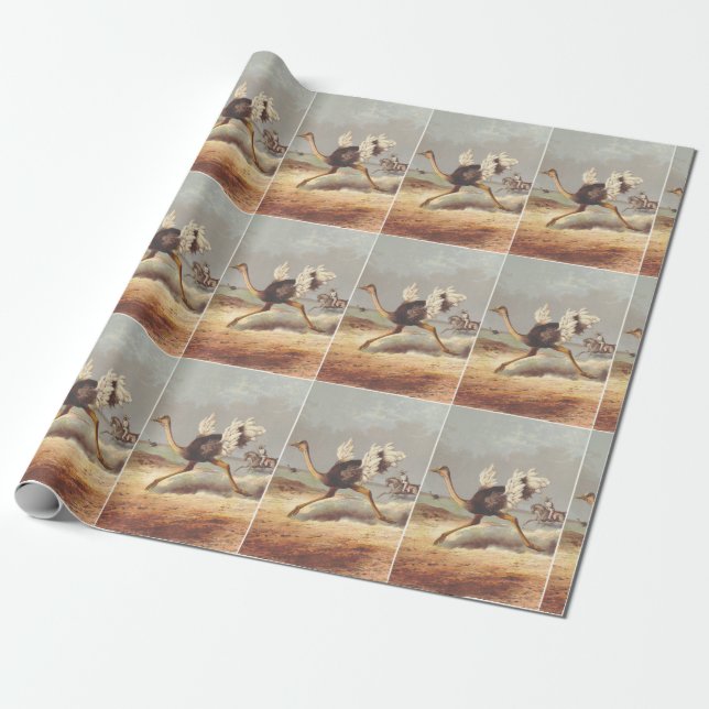 Colourful running ostrich illustration gift paper (Unrolled)