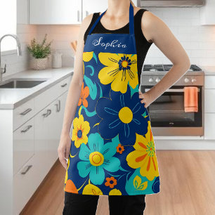 Colourful Rush Blooms-Dopamine Style-Retro Flowers Apron
