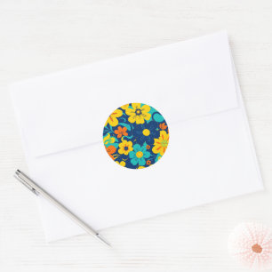 Colourful Rush Blooms-Dopamine Style-Retro Flowers Classic Round Sticker
