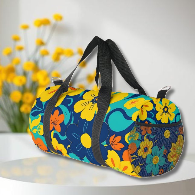 Colourful Rush Blooms-Dopamine Style-Retro Flowers Duffle Bag (Colorful Rush Blooms-Dopamine Style-Duffle Bag (Right Corner))