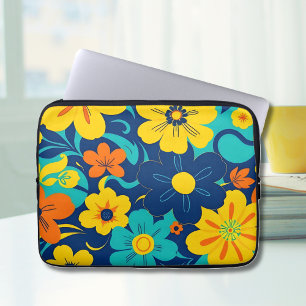 Colourful Rush Blooms-Dopamine Style-Retro Flowers Laptop Sleeve