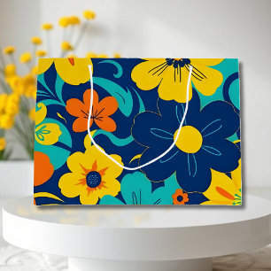 Colourful Rush Blooms-Dopamine Style-Retro Flowers Large Gift Bag