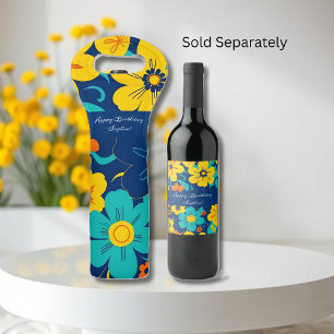 Colourful Rush Blooms-Dopamine Style-Retro Flowers Wine Label