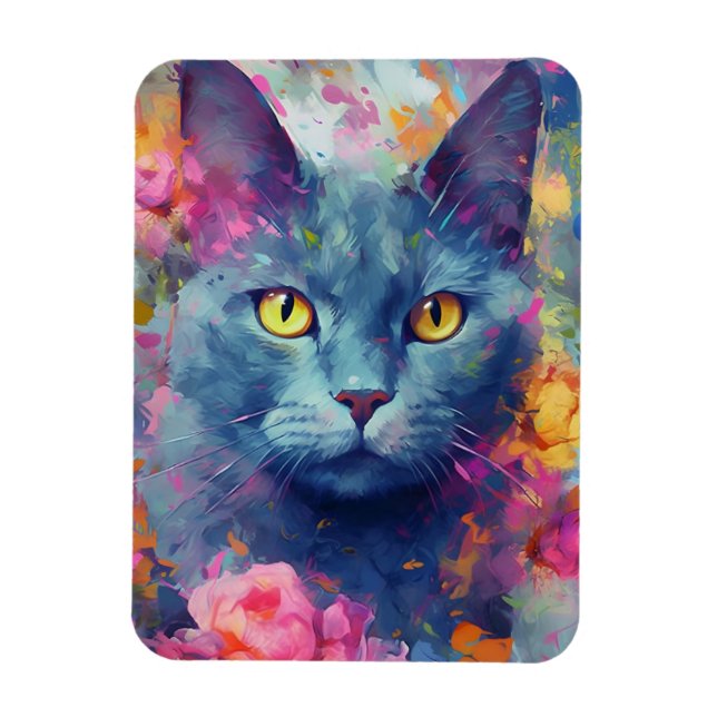 Colourful Russian Blue cat Magnet (Vertical)