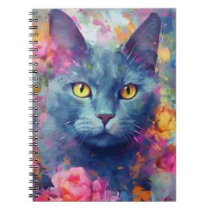 Colourful Russian Blue cat Notebook