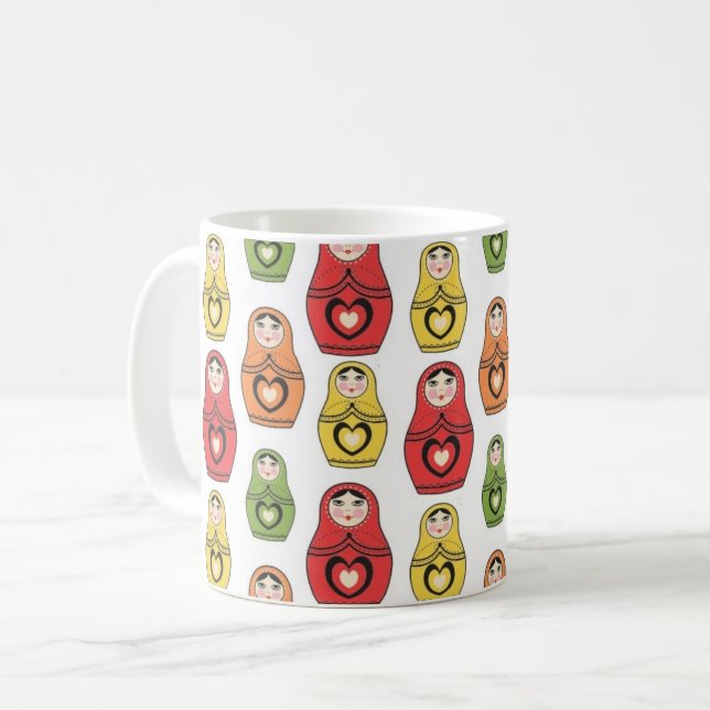 Colourful Russian Dolls Pattern Coffee Mug (Front Left)
