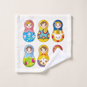 Colourful Russian Matreshka dolls Wash Cloth