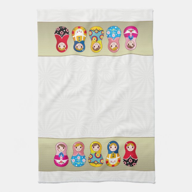 Colourful Russian Matrioshka (Matreshka) doll Tea Towel (Vertical)