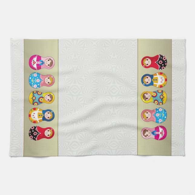 Colourful Russian Matrioshka (Matreshka) doll Tea Towel (Horizontal)