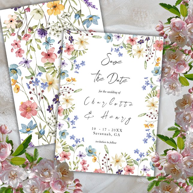 Colourful Rustic Botanical  Wildflowers Modern  Save The Date (Creator Uploaded)