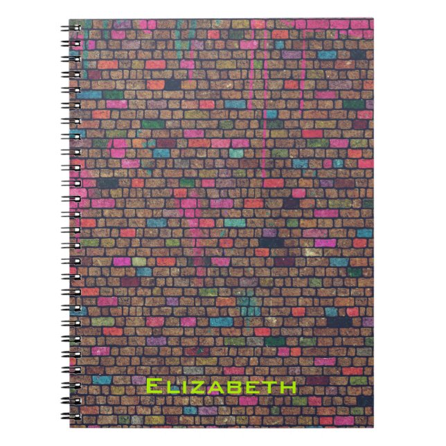 Colourful Rustic Brick Wall Texture Personalised Notebook (Front)