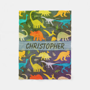 Colourful Rustic Dinosaurs Personalised Fleece Blanket