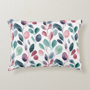 Colourful Rustic Eucalyptus Watercolor Leaves Decorative Cushion