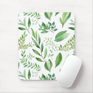 Colourful Rustic Eucalyptus Watercolor Leaves Mouse Mat