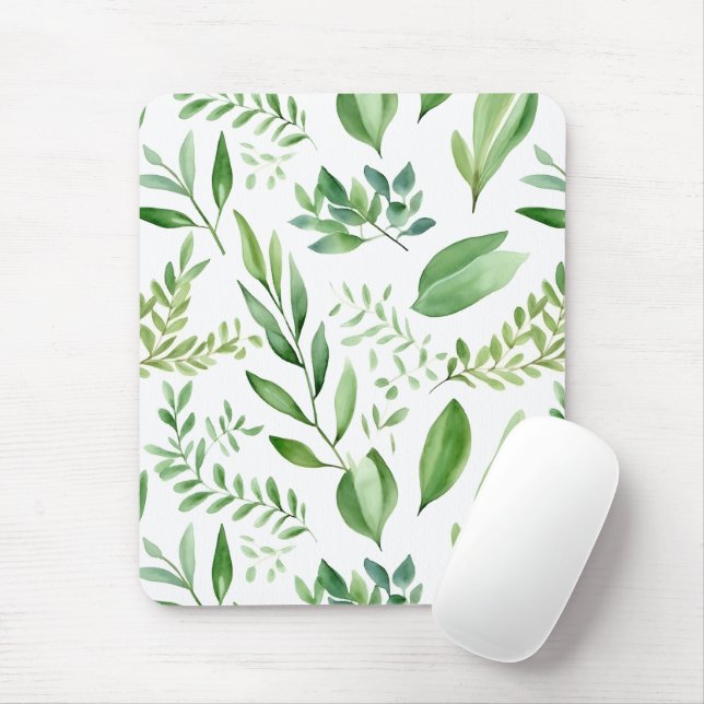   Colourful Rustic Eucalyptus Watercolor Leaves  Mouse Mat (With Mouse)