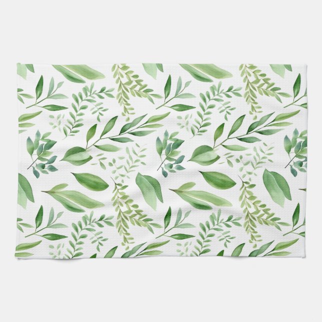   Colourful Rustic Eucalyptus Watercolor Leaves  Tea Towel (Horizontal)