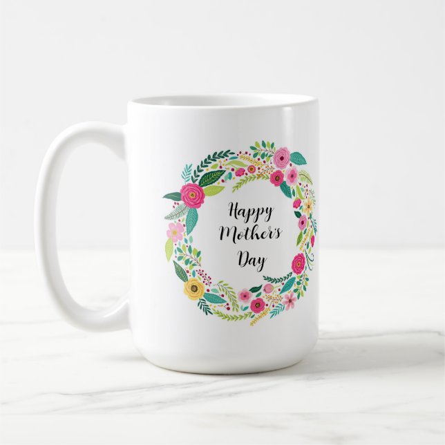 Colourful Rustic Floral Wreath Coffee Mug (Left)