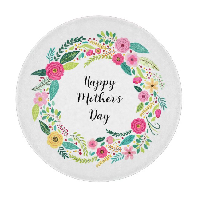 Colourful Rustic Floral Wreath Cutting Board (Front)