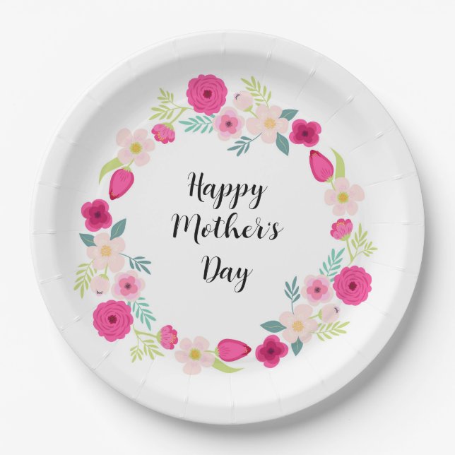 Colourful Rustic Floral Wreath Paper Plate (Front)