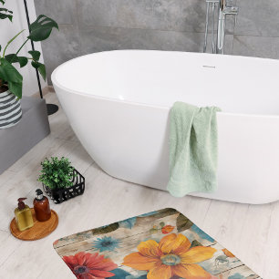 Colourful Rustic Flowers Bath Mat