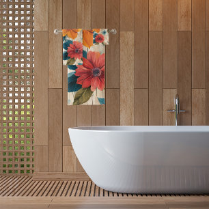 Colourful Rustic Flowers Bath Towel Set