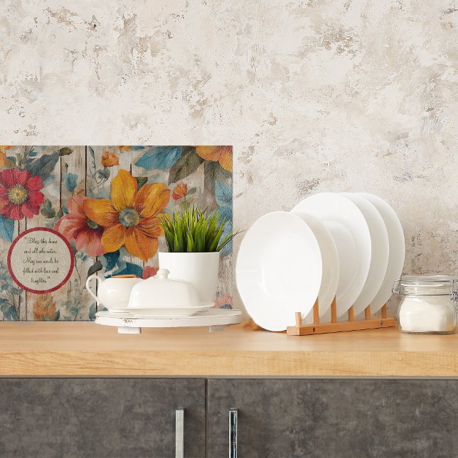 Colourful Rustic Flowers Customisable Glass Cutting Board (Creator Uploaded)