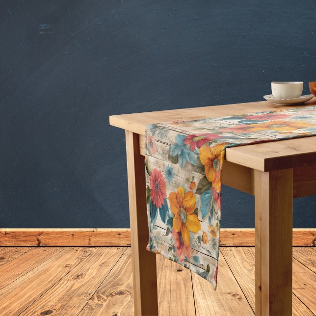 Colourful Rustic Flowers Short Table Runner (Creator Uploaded)