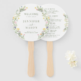Colourful Rustic Meadow Wild Flower Wedding Progra Hand Fan