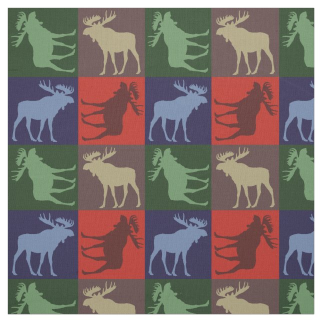 Colourful rustic moose four square fabric (Swatch)