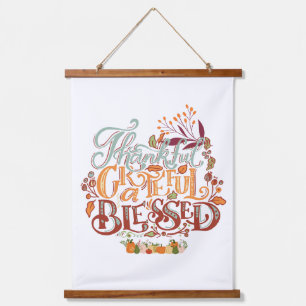 Colourful Rustic Thankful Grateful Blessed Hanging Tapestry