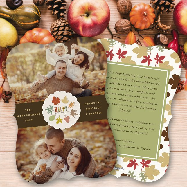 Colourful Rustic Thanksgiving Leaves Wreath 2 Phot Holiday Card (Colorful Rustic Thanksgiving Leaves Wreath 2 Photo Holiday Card @ fat_fa_tin)