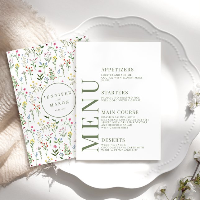 Colourful rustic wildflower wedding menu cards (Creator Uploaded)