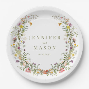Colourful rustic wildflower wedding paper plates