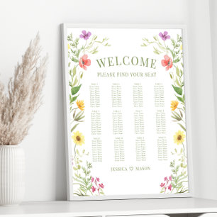 Colourful Rustic Wildflower Wedding Seating Chart