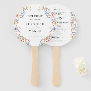 Colourful Rustic Wildflower Wreath Wedding Program Hand Fan