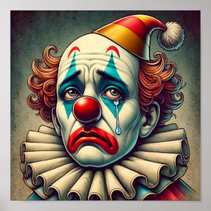 Colourful Sad and Crying Usually Happy Clown Poster