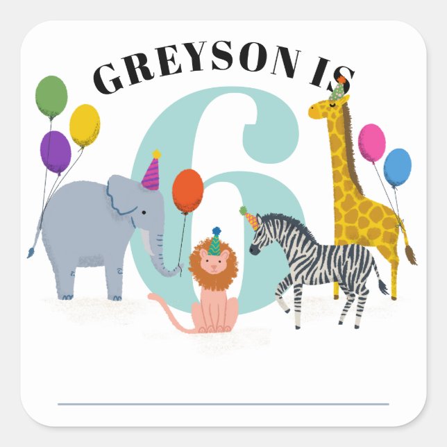 Colourful Safari Animals Birthday Kid Name Tag (Front)
