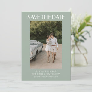 Colourful Sage Green Art Deco Photo Wedding Save The Date