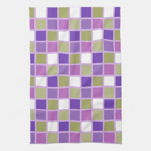 Colourful Sage Green Lavender Purple Tiles Tea Towel