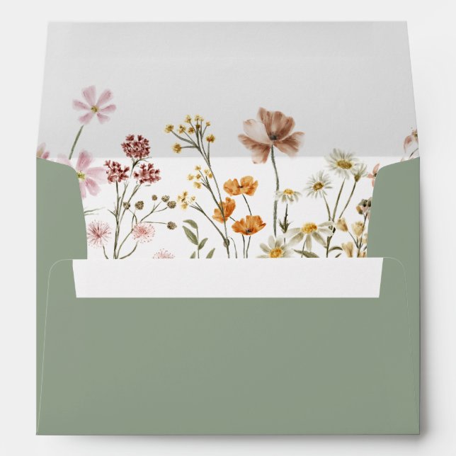 Colourful Sage Green Wildflower Bridal Shower Envelope (Back (Bottom))