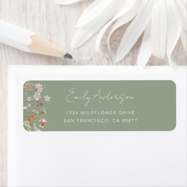 Colourful Sage Green Wildflower Return Address (Insitu)