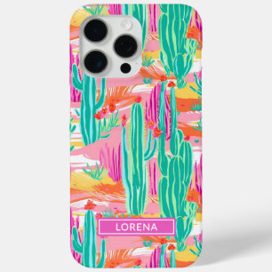Colourful Saguaro Cacti Personalised iPhone 15 Pro Max Case