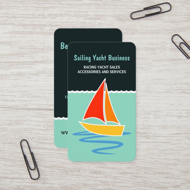 Colourful Sail Yacht Sailing Boat Vertical Boating Business Card (Front/Back In Situ)