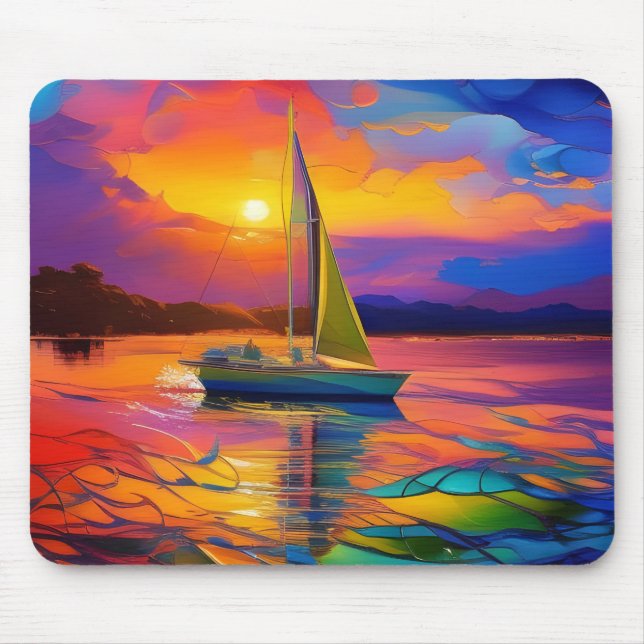 Colourful Sailboat AI ART Mouse Mat (Front)