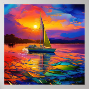 Colourful Sailboat AI ART Poster