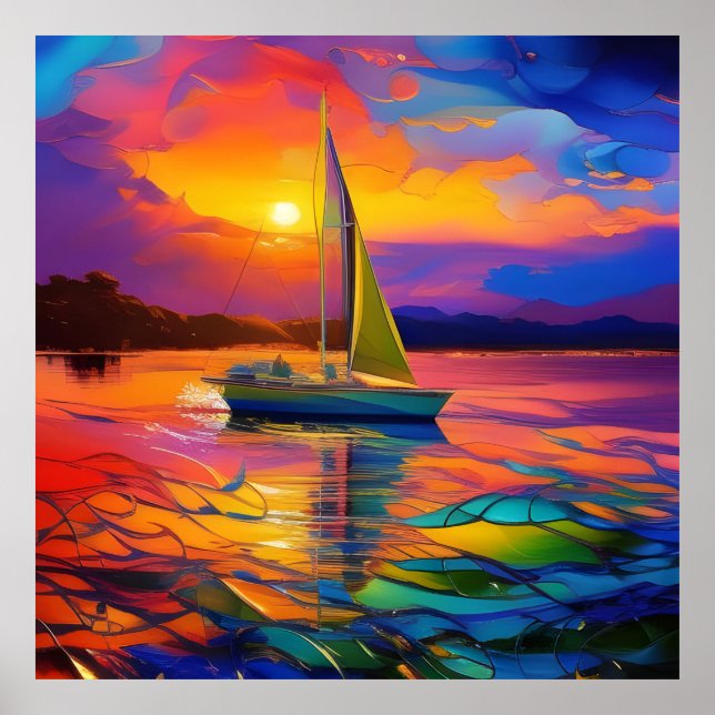 Colourful Sailboat AI ART Poster (Front)