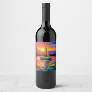 Colourful Sailboat AI ART Wine Label