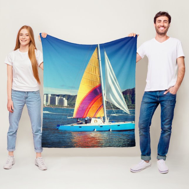 Colourful Sailboat Fleece Blanket (In Situ)